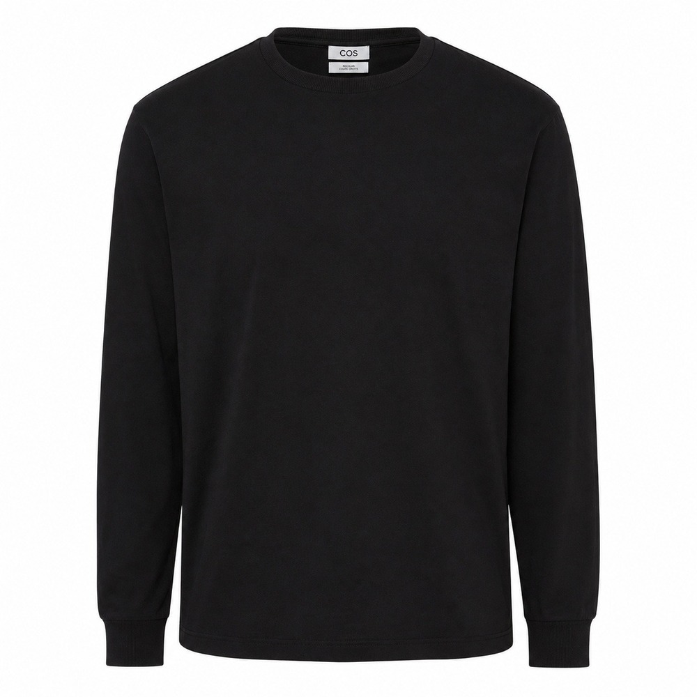 COS Mens Regular Fit Long Sleeve T-Shirt Black Cotton Crew Neck Size M